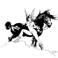 Bw Girl And Black Horse