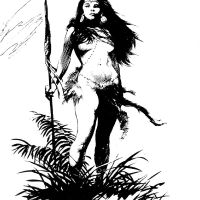 Bw Woman With Spear