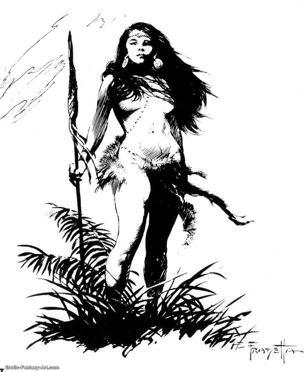 Bw Woman With Spear