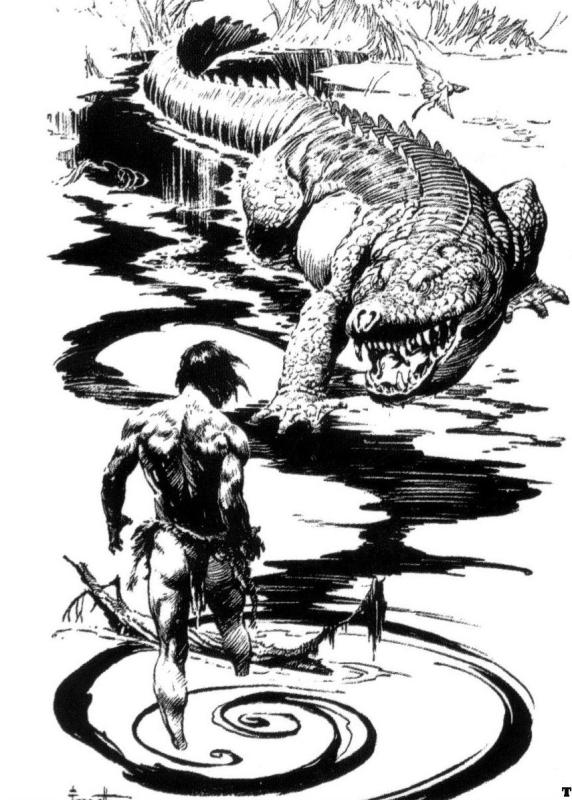 BW Tarzan Against The Giant Alligator By Frank Frazetta