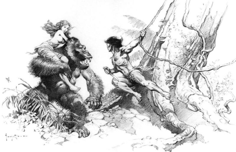 BW Tarzan Triumphant By Frank Frazetta