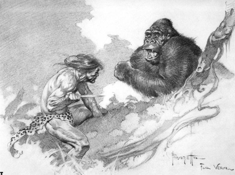BW Tarzan And Bolgani By Frank Frazetta