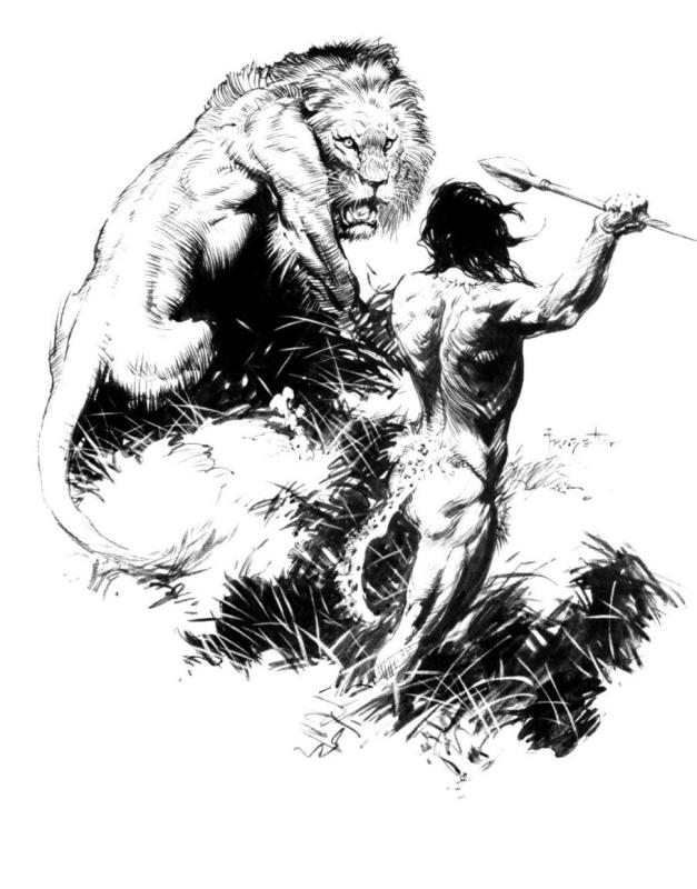 BW Tarzan And The Golden Lion By Frank Frazetta