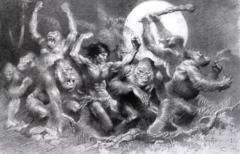 BW Tarzan At The Dumdum By Frank Frazetta