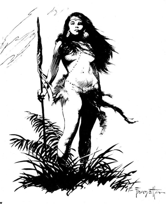 BW Woman With Spear By Frank Frazetta