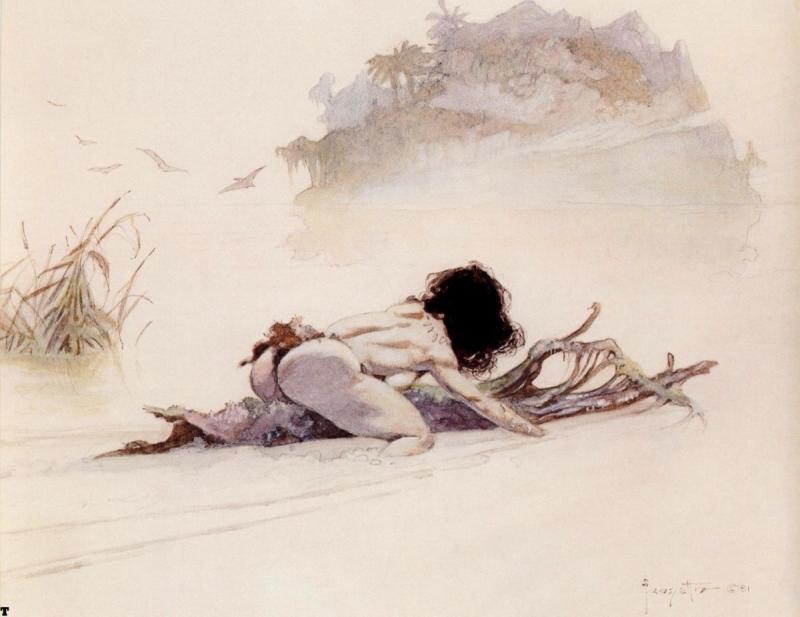 River Escape By Frank Frazetta