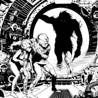 bw Monster Entering Space Vehicle