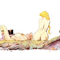 Girl Observed by Undressed Man with Hat